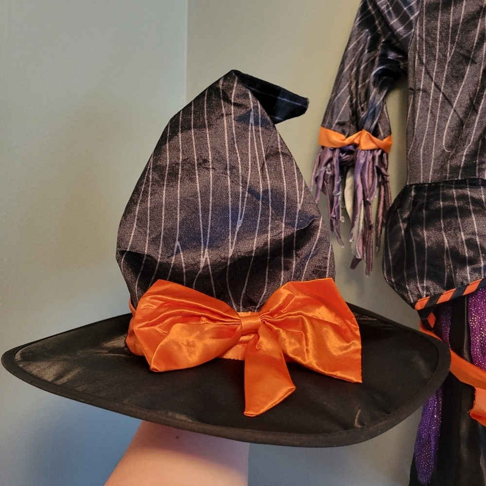 Kids Witch Costume Orange Purple Halloween Dress Outfit Girls S 5-7 - Picture 4 of 5